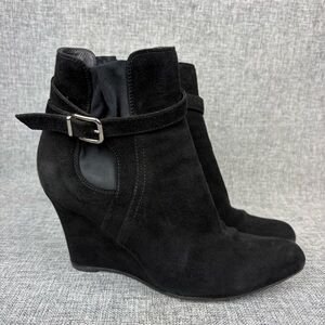 Gianvito Rossi Black Suede Wedge Booties Size 7.5 US Made in Italy Old Money